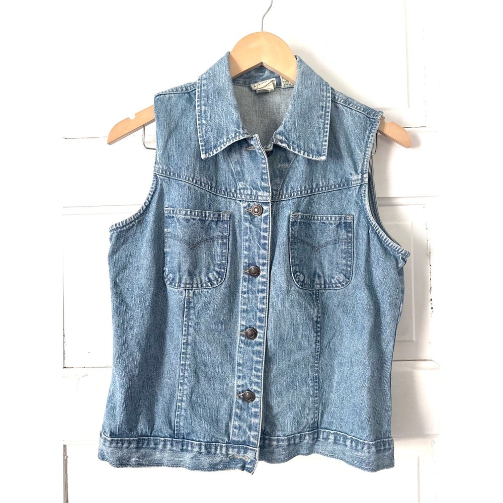 Vintage 90's St Johns Bay Womens Blue Denim Vest, Cotton Button Front Small S